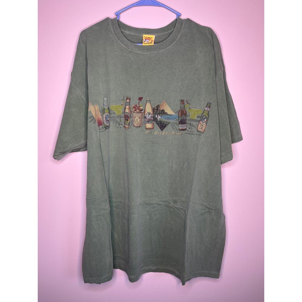 2000s Big Dogs Army Green Beer Margarita Its Big Dog Time Dad Shirt XXL